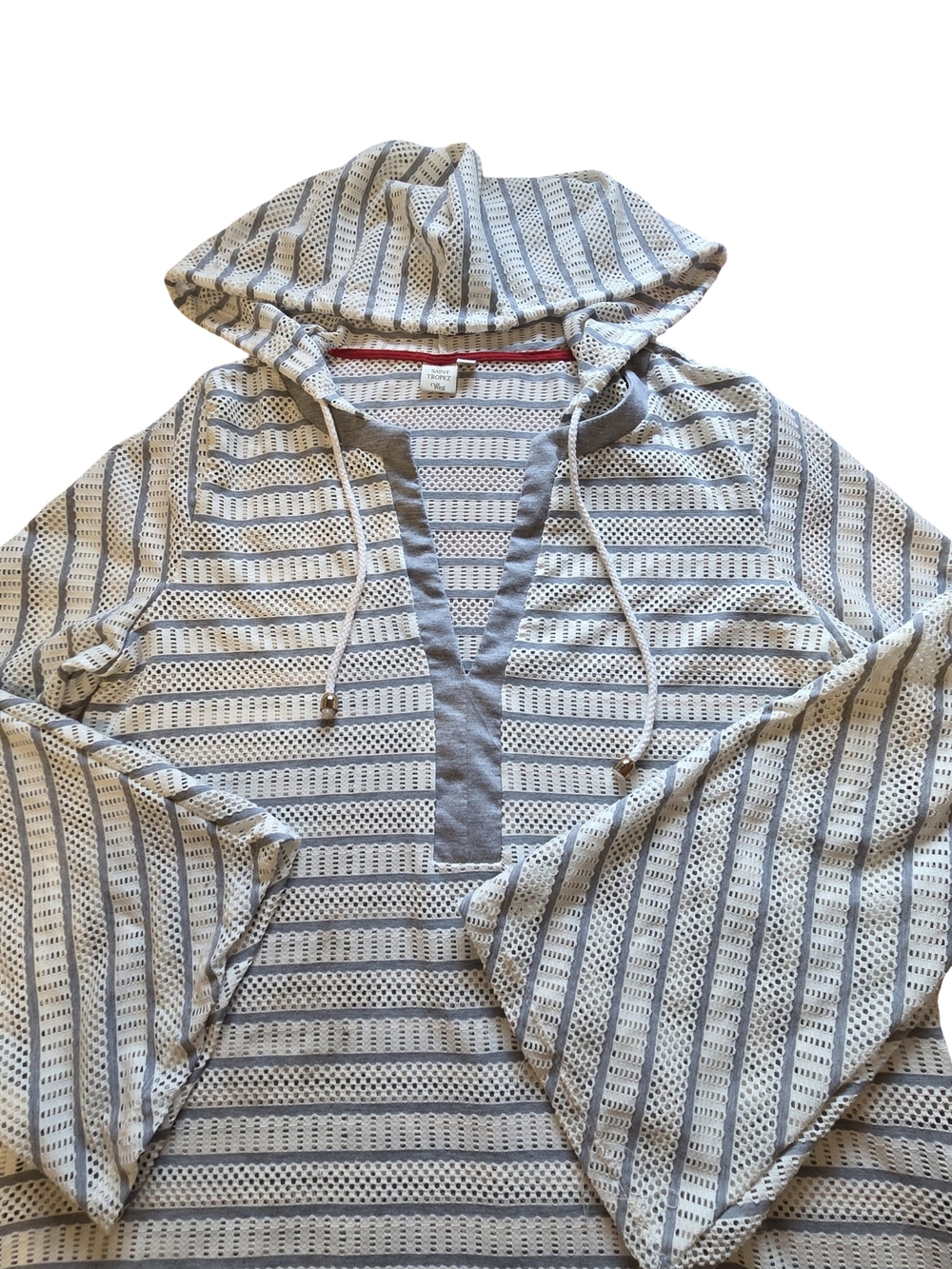 Saint Tropez West Striped Hooded Pullover Dress — White & Gray - Picture 9 of 11